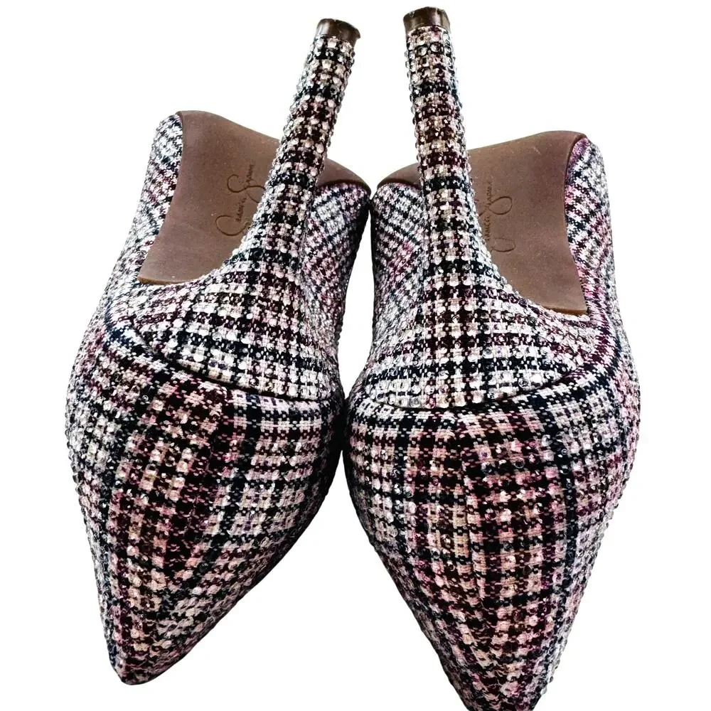 Jessica Simpson Nettles Plaid Preppy Sparkle Rhinestone Pumps Women's Size 6.5